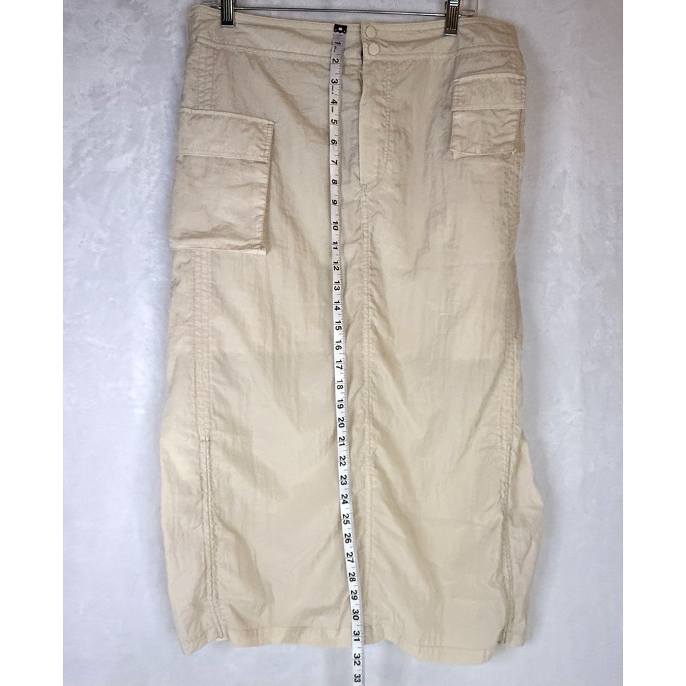 Women's Cream Cargo Midi Skirt Utility Ruched Hem Y2K Safari XL Pockets